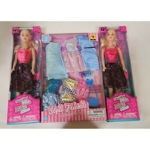Fashion Doll Style Friends Accessory Set 2 Dolls 5 Dresses Shoes Purses New